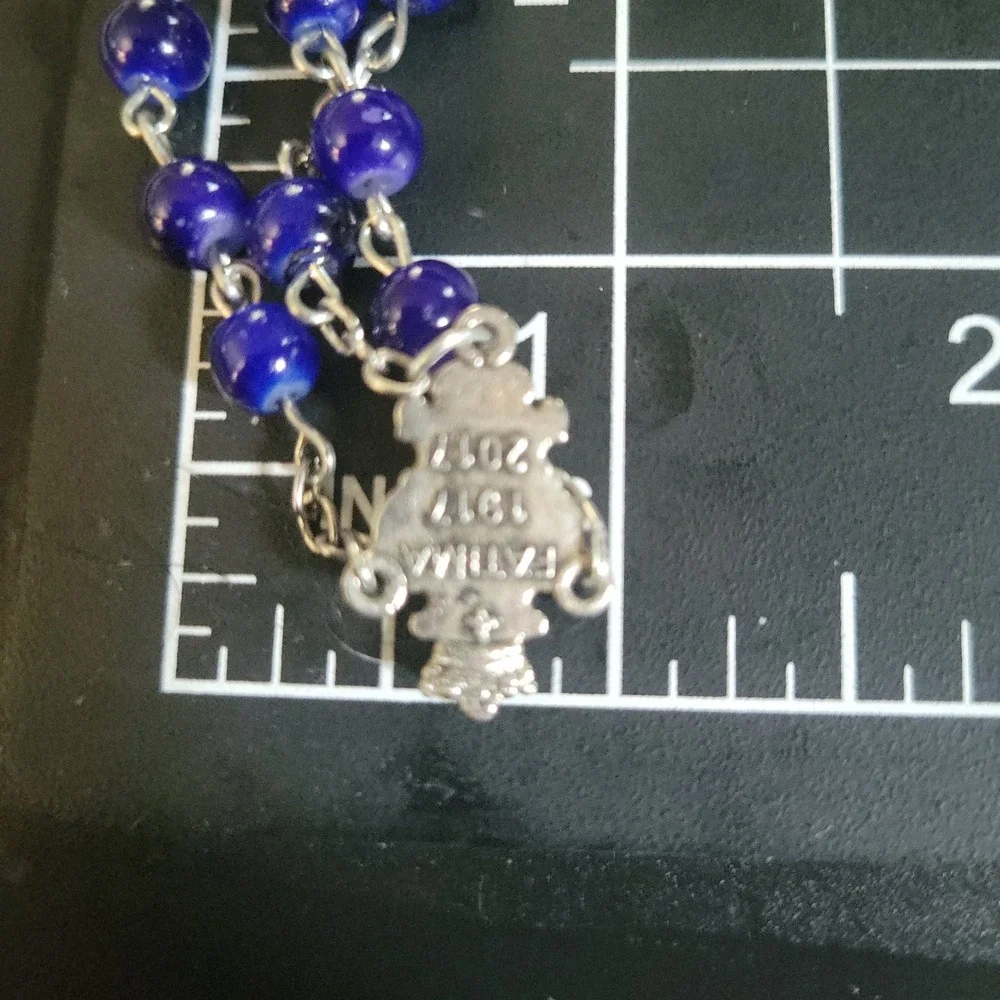 Purple Glass Bead Rosary Fatima 1917-2017 Silver Tone Crucifix 28 Inch Gothic